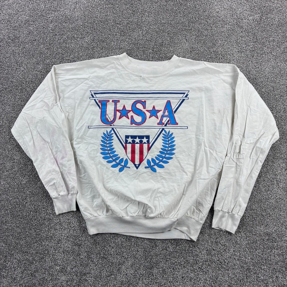 Vintage Logo 7‎ Team USA Sweatshirt Mens XL White Long Sleeve Olympics USA Made